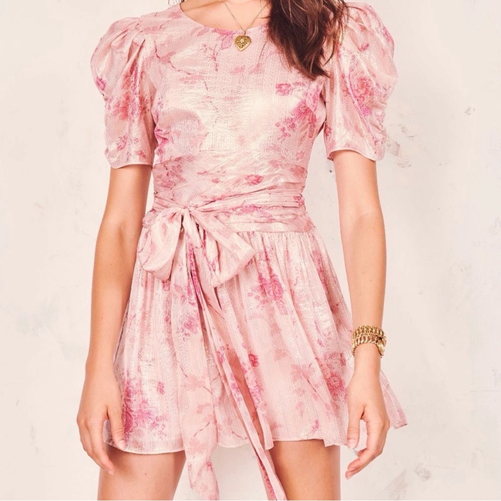 LoveShackFancy Pink Floral Mercy Mini Dress
